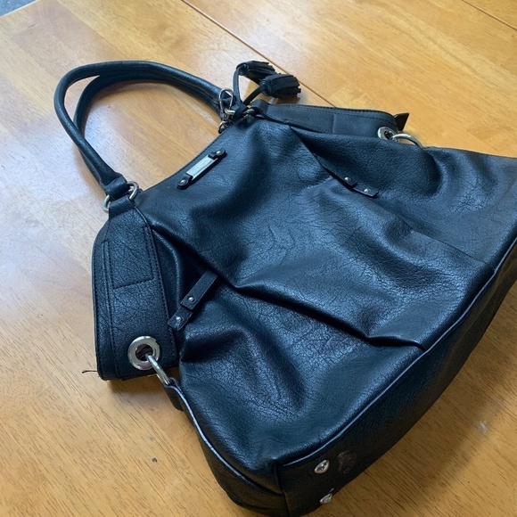 Nine‎ West Satchel Black Leather Purse Bag Pockets Lined Zip Handbag, Medium - Picture 2 of 11